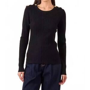 NEW MOLLY BRACKEN buttoned shoulder tab knitted sweater in black